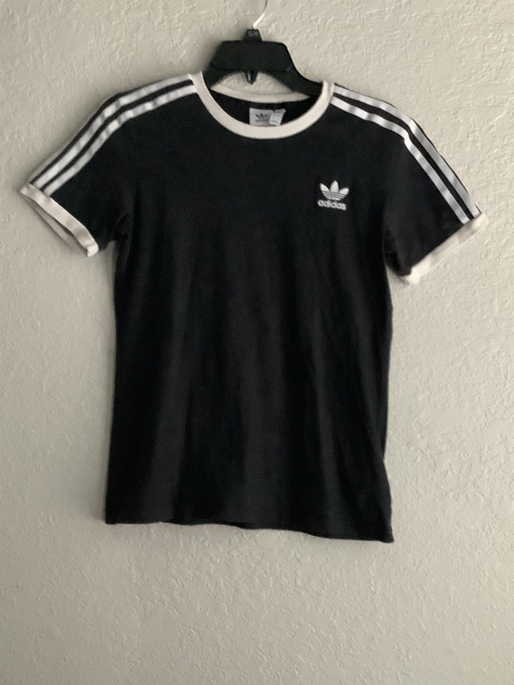 adidas Black Tee with White Trim & Three Stripes